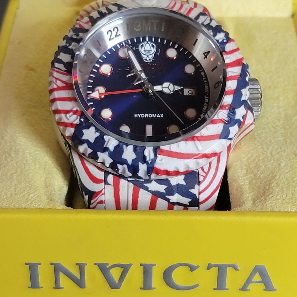 USA Flag Invicta Hydromax 52mm Swiss Ronda GMT Lum Bracelet Quartz Mens Watch